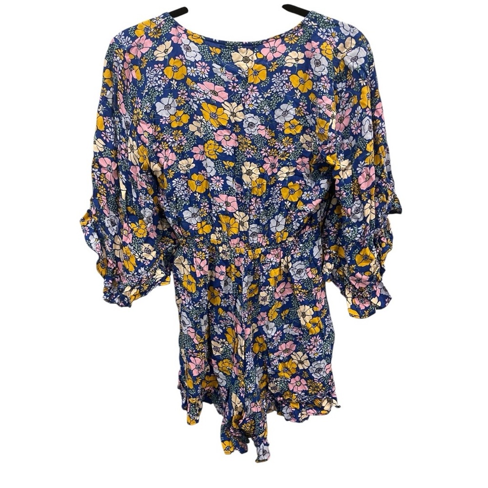 Petal & Pup Blue Floral Tuily Long Sleeve Ruffle Romper Size Small - Picture 7 of 10